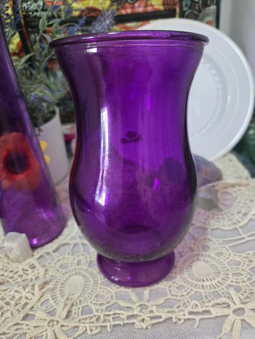 Vintage Purple Amethyst Glass Vase Set 9